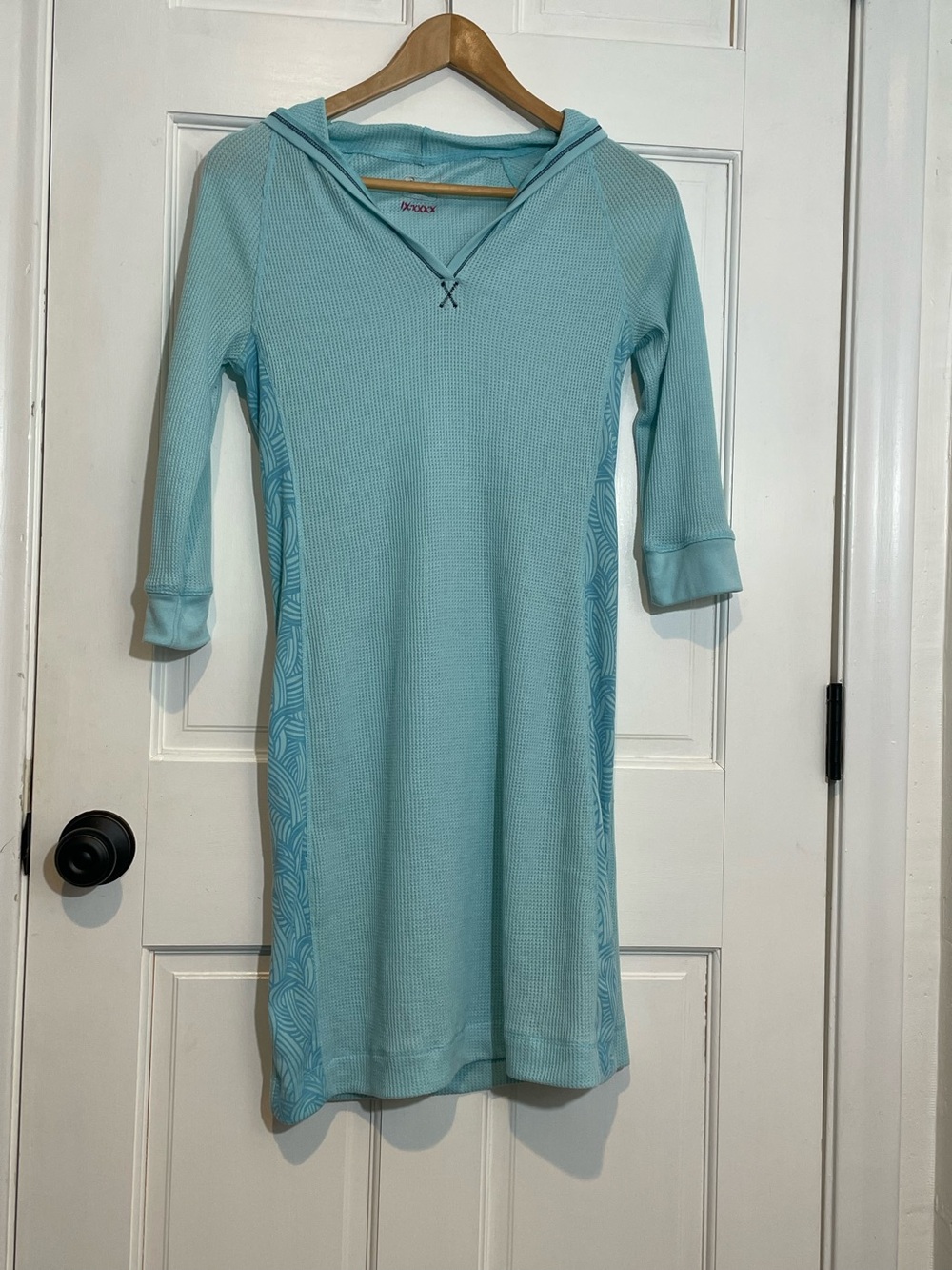 Title Nine Women’s Hooded Waffle Knit Active Dress Aqua Blue Size Small S